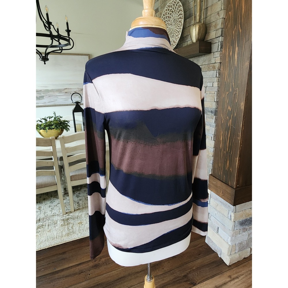 Banana Republic Womens M Mock Neck Long Sleeve Abstract Stripe Top Soft Luxe